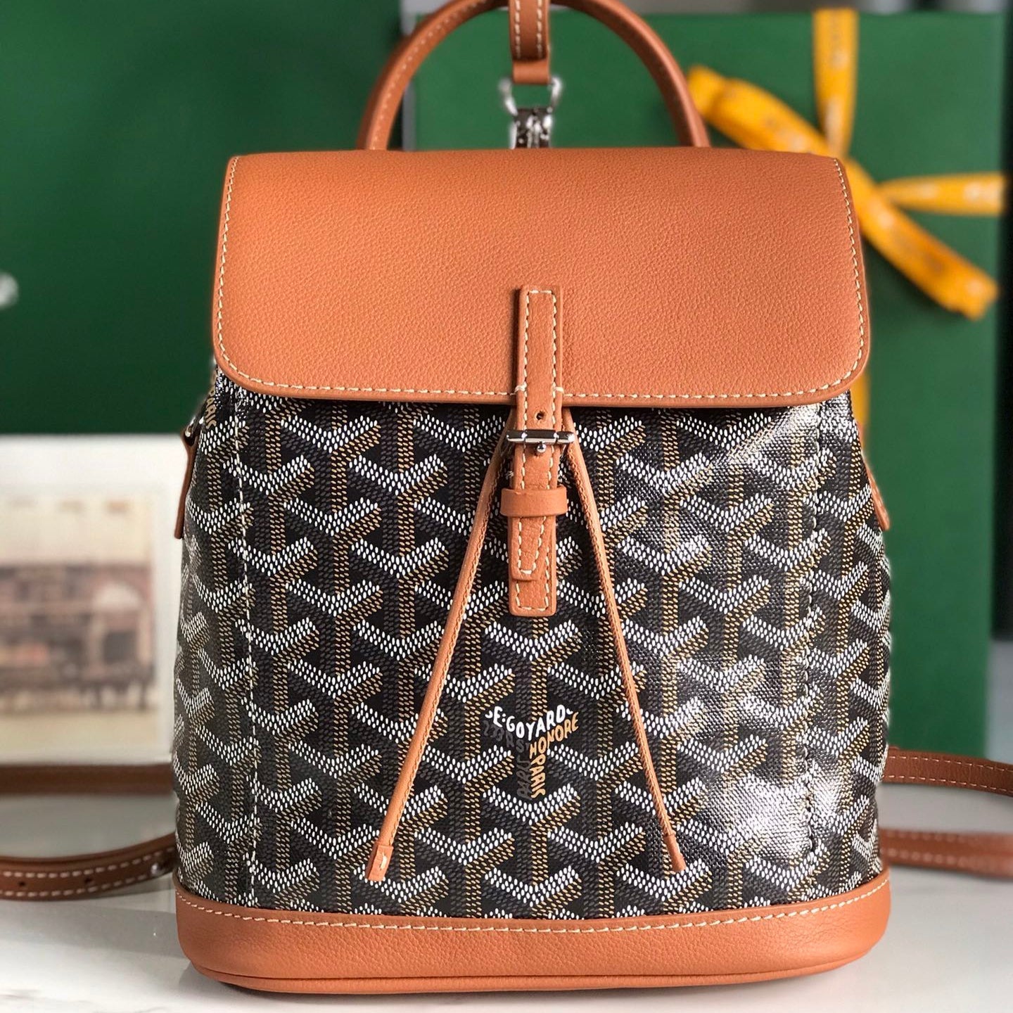 Goyard Alpin Mini Backpack 21 Cm Tan Lambskin And Black Goyardine Canvas