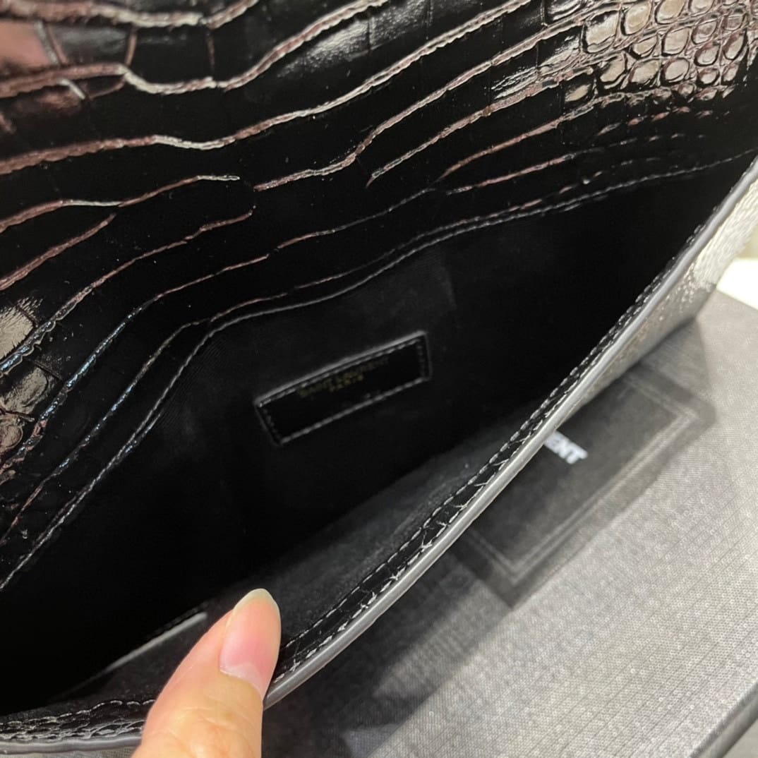 Saint Laurent Uptown Pouch In Crocodile Embossed Shiny Leather