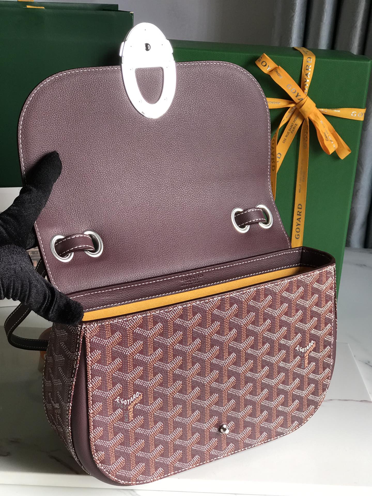 Goyard 233 Bag Wine Red Calfskin And Goyardine Canvas 25cm