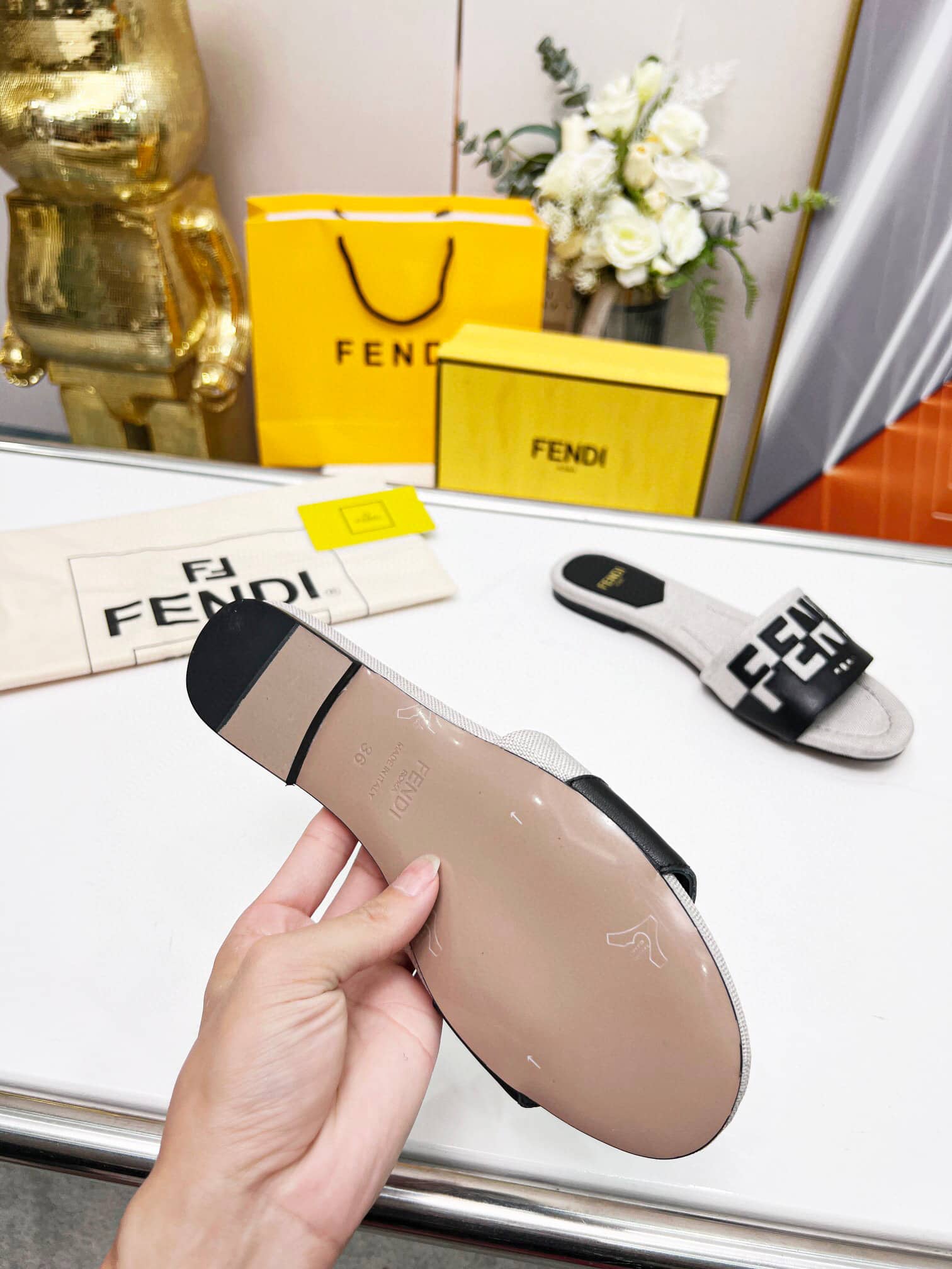 Fendi Signature Canvas Leather Slides Black 8R8337Ajzuf0Wzm