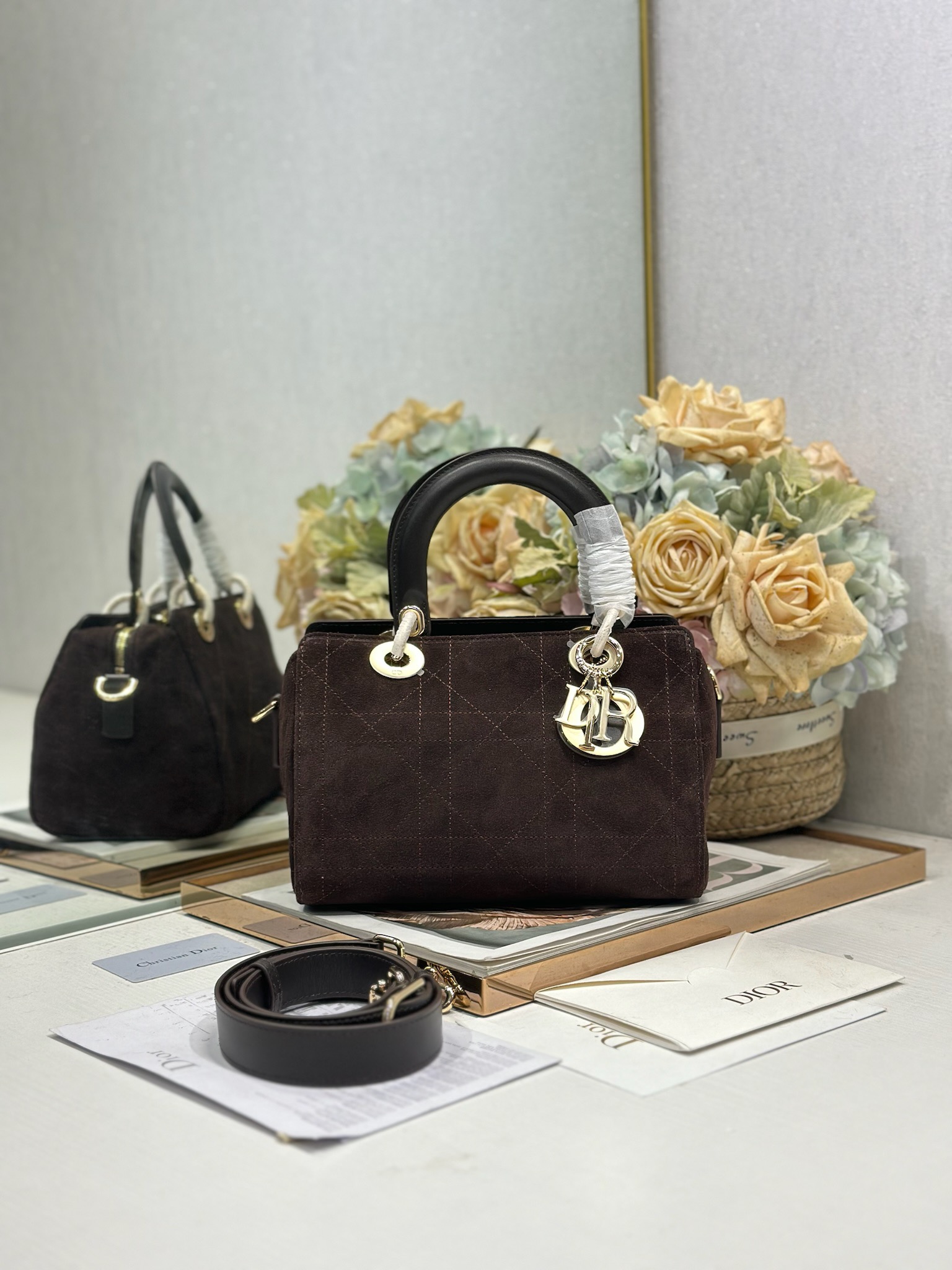 DIOR LADY DIOR Small Bag with Velvet Trim