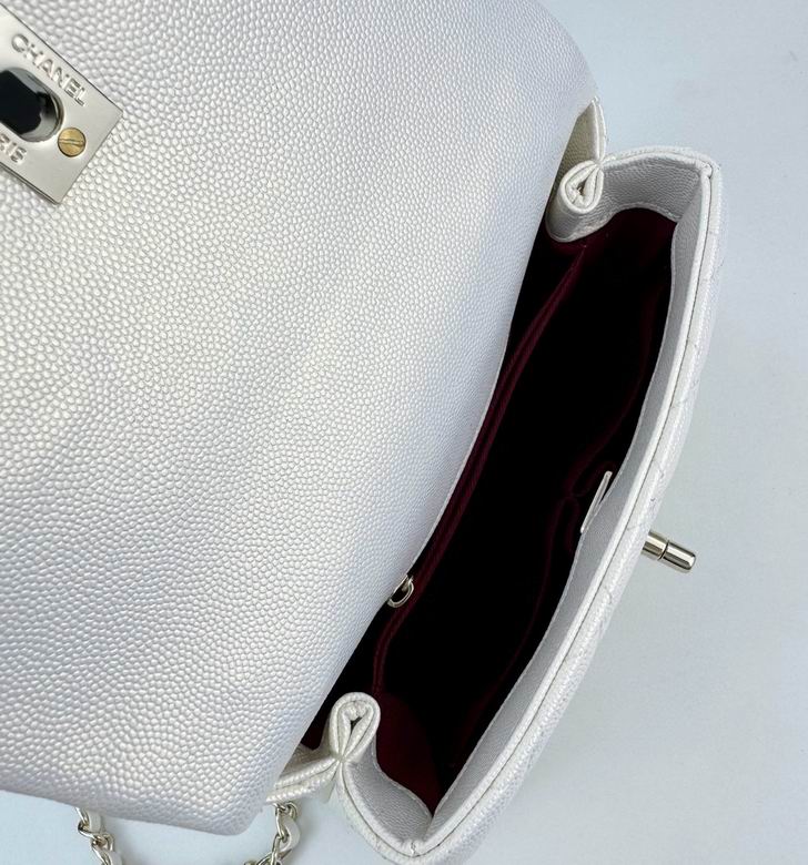 Chanel Coco Classic Flap Bag 24cm/9.4in Caviar Leather Silver Hardware – White.