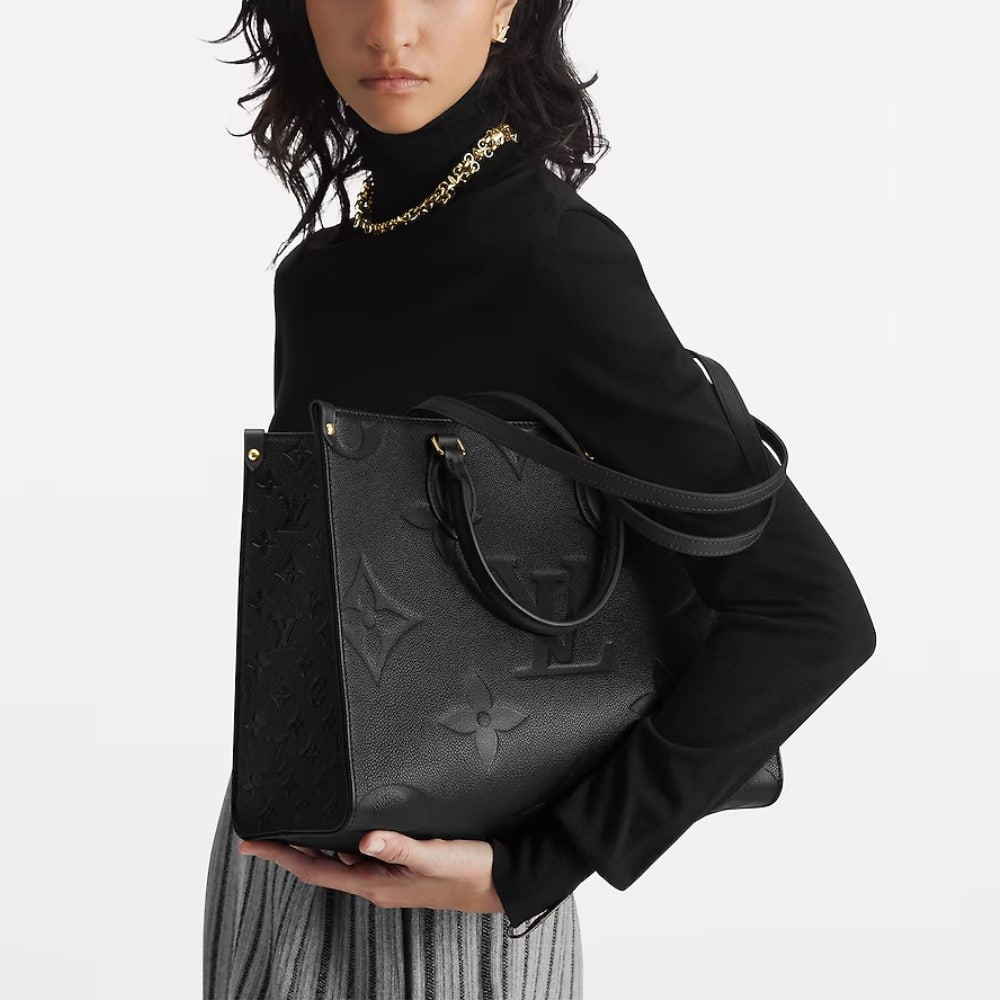 Louis Vuitton Onthego MM Monogram Empreinte Leather Tote Bag Black 35cm M45595