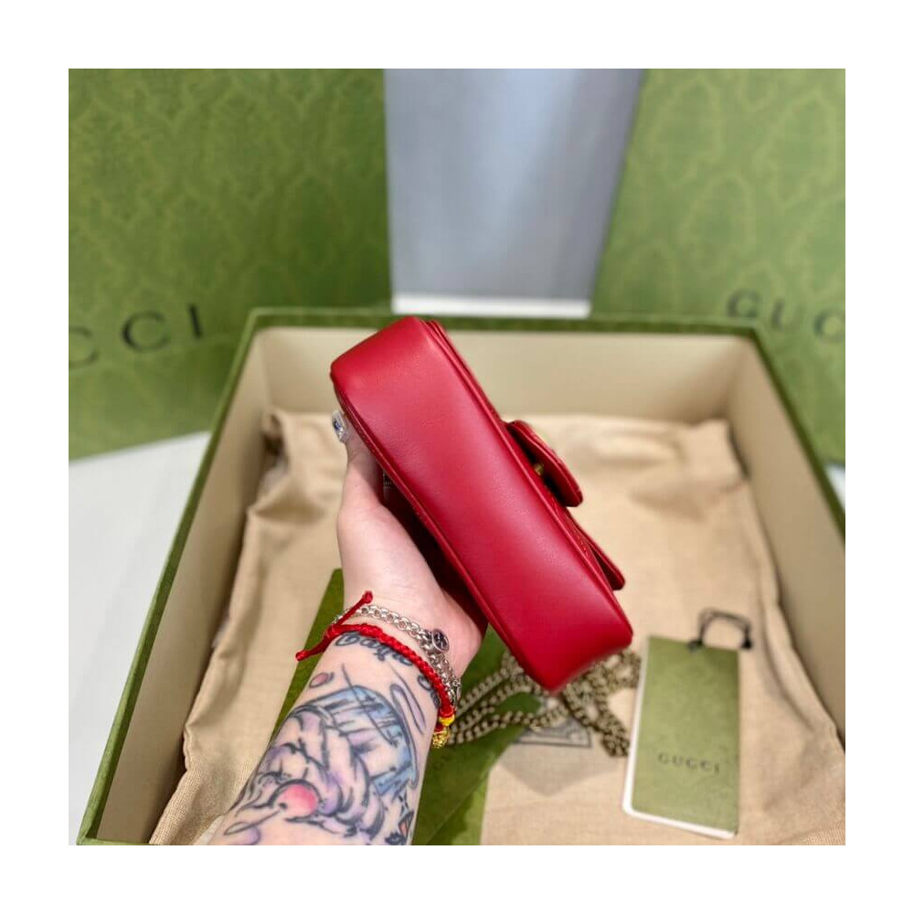 Gucci GG Marmont Matelasse Chevron Leather Super Mini Bag Red