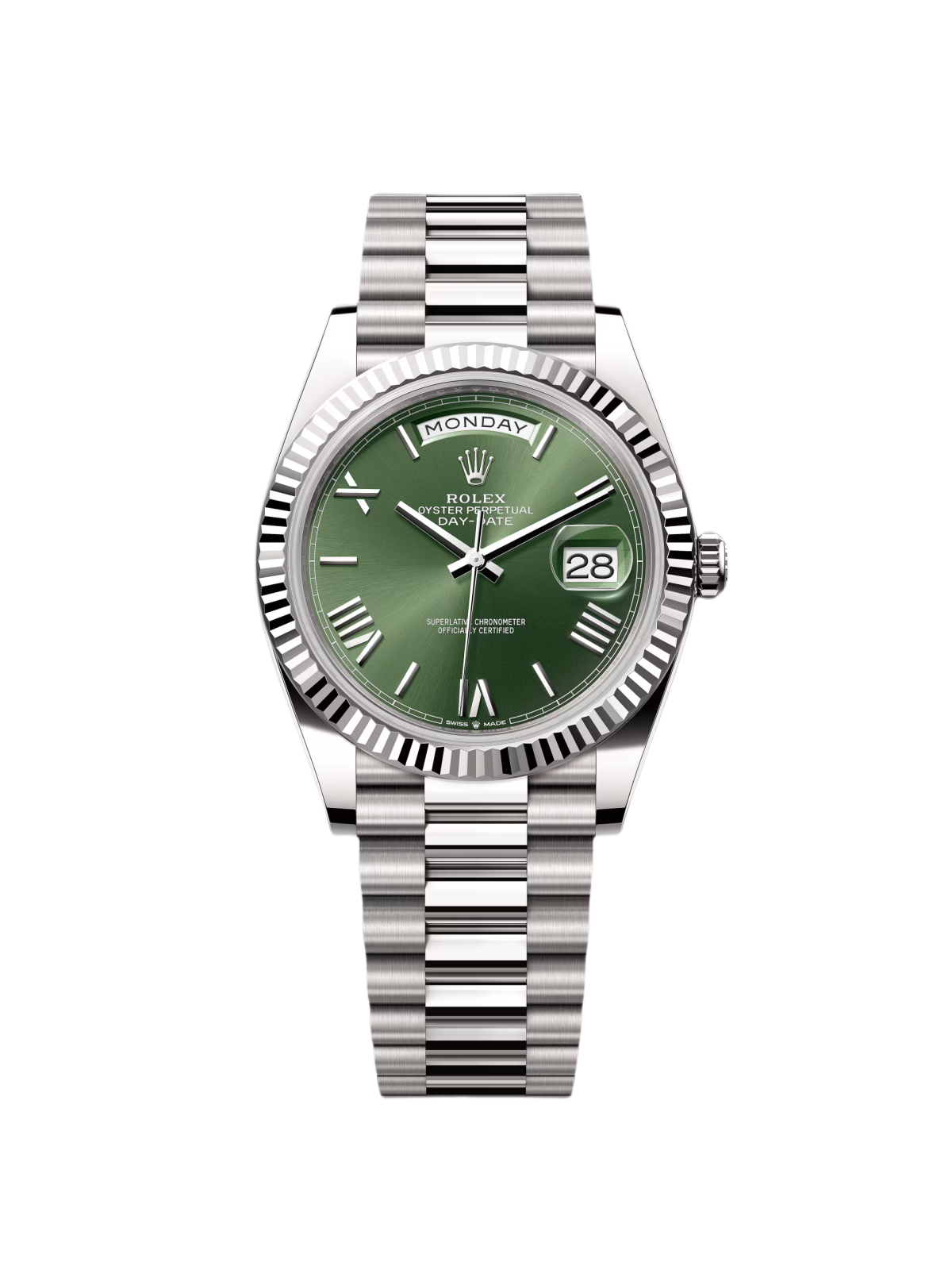【Super Clone】RLX  Day-Date President 40mm White Gold Green Roman Dial - 228239