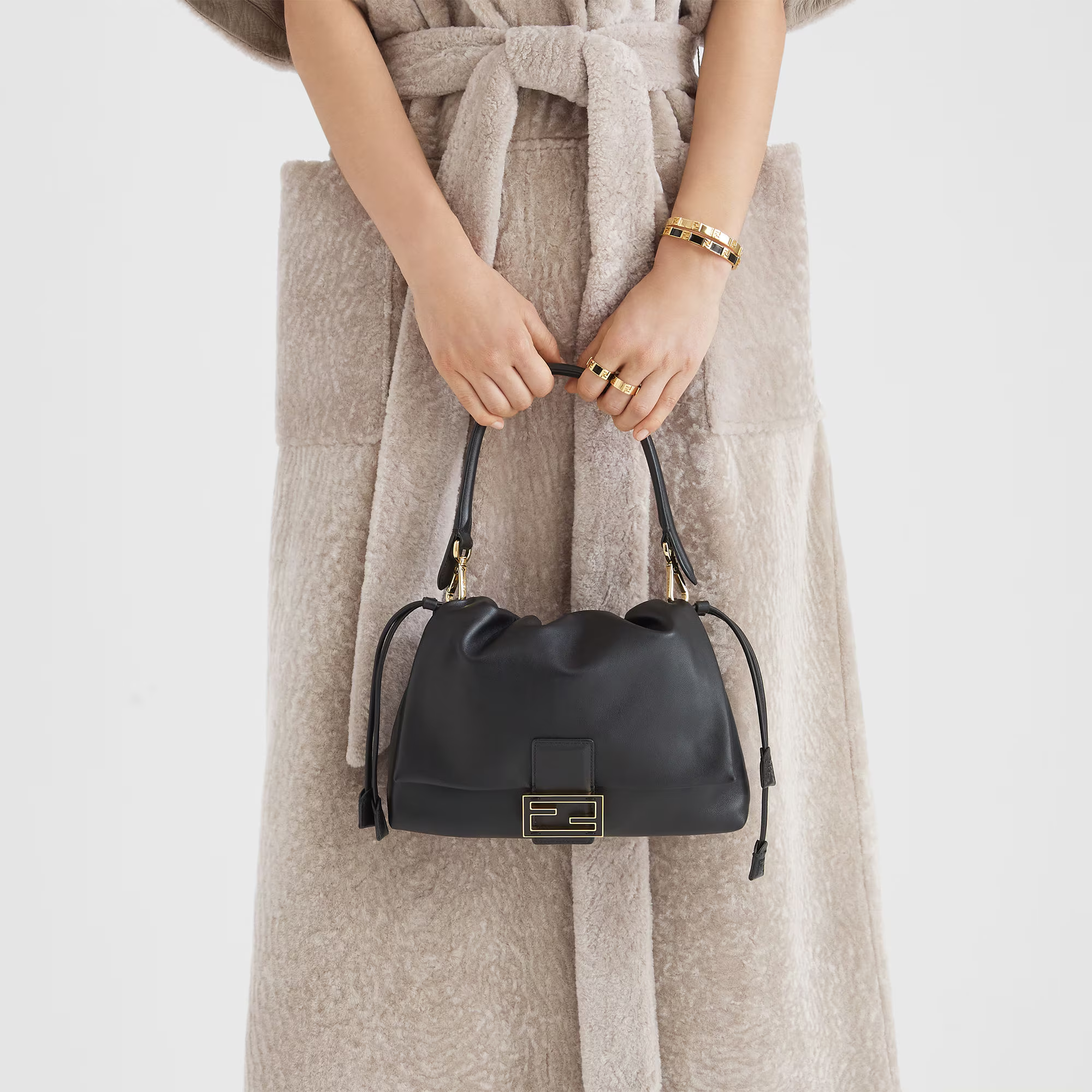 Fendi Mamma Baguette Medium Matcha Black Nappa Leather Bag 26.5cm