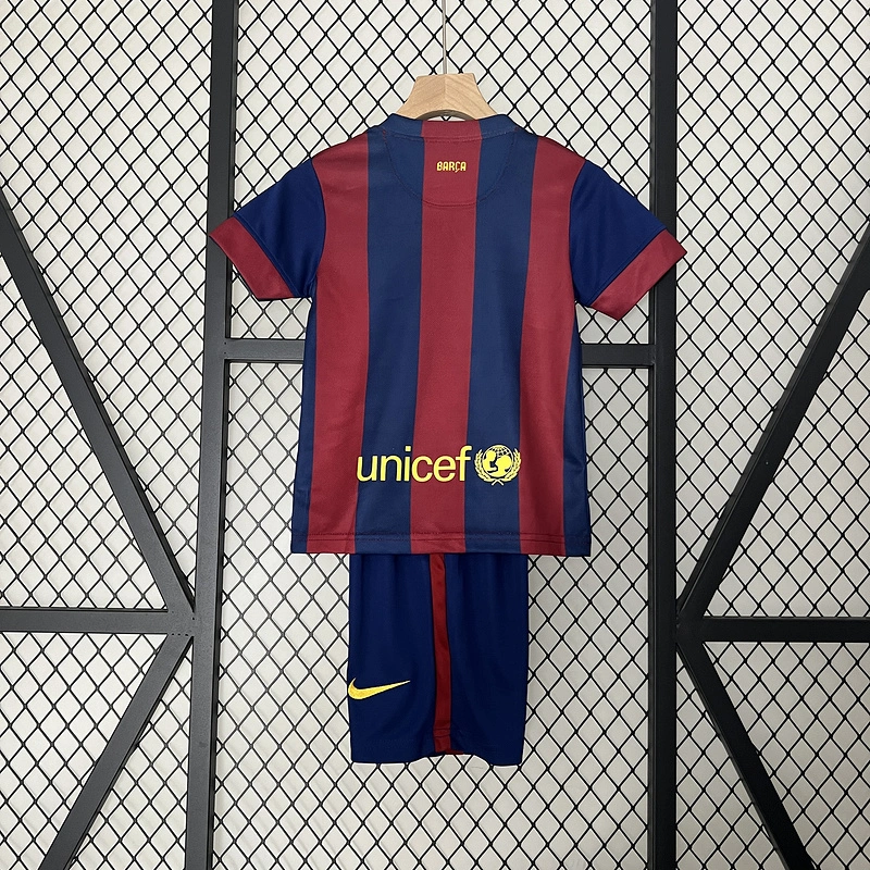 Retro kids 2014-15 Kids Barcelona Home  MESSI PIQUE XAVI A.INISTA SUAREZ NEYMAR JR Football jersey retro