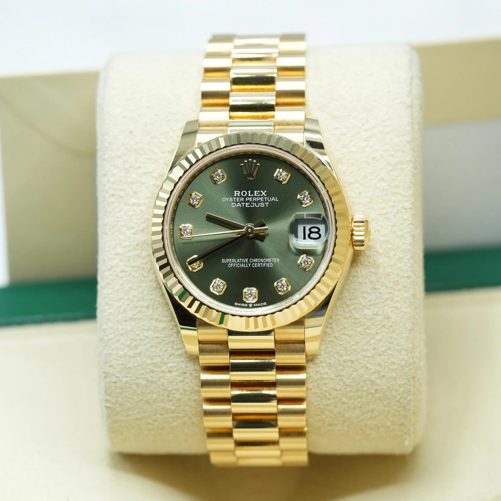 Rolex Datejust m278278-0011 Olive Green 31mm Dial President Bracelet Watch