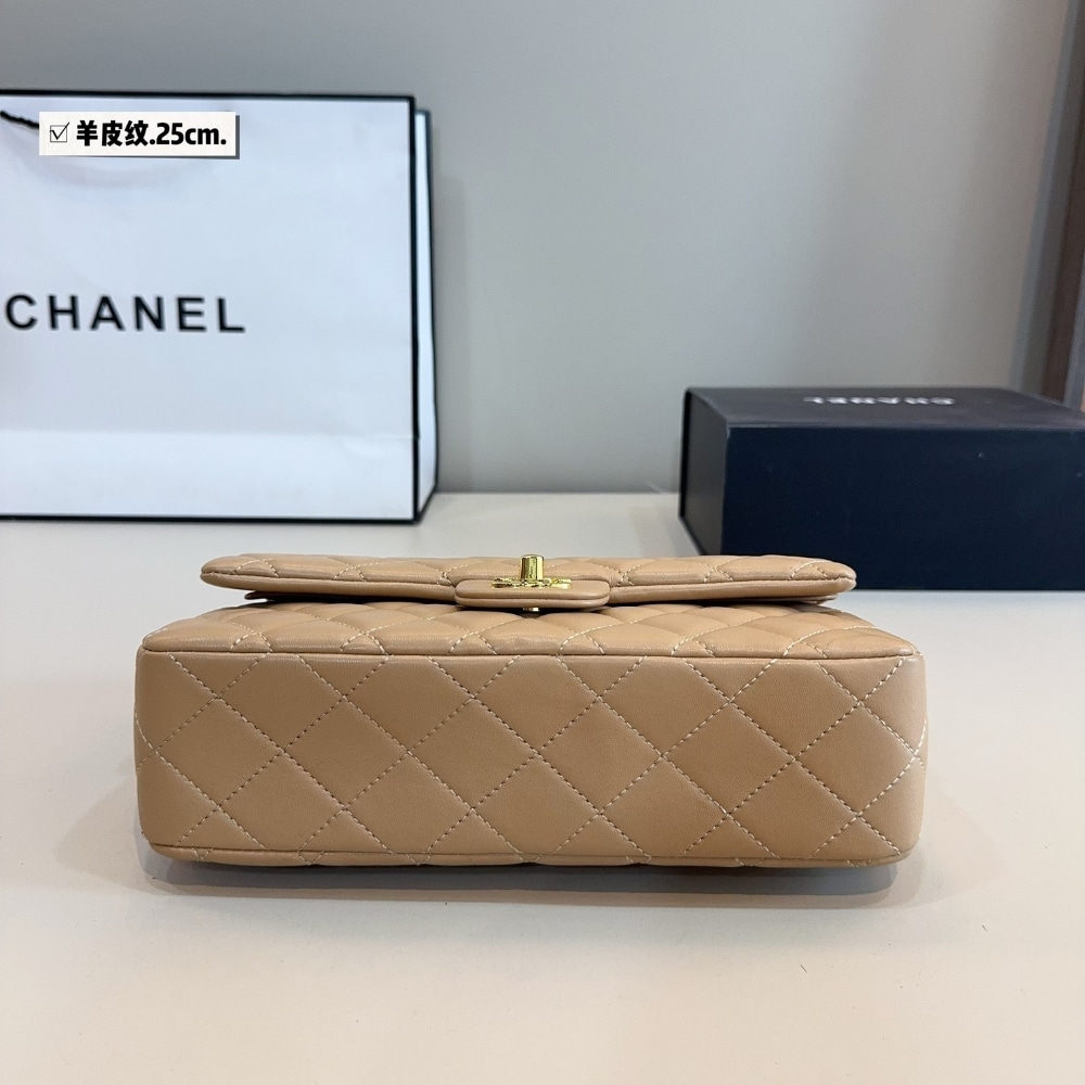 Chanel Medium Classic Double Flap Beige Gold Hardware 25Cm
