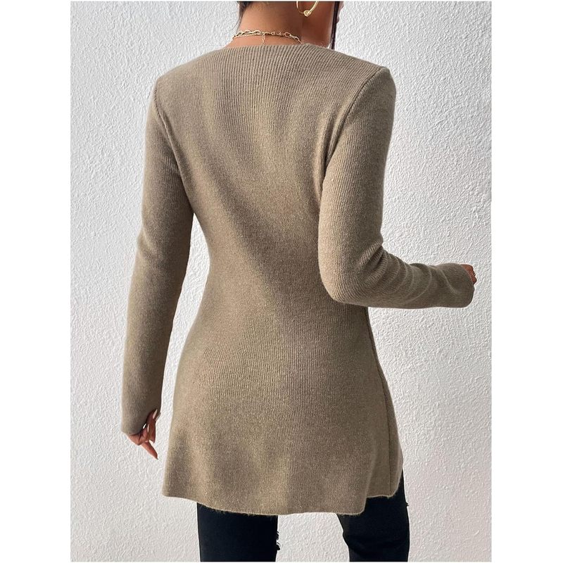 Women's V Neck Wrap Tie Side Sweater Long Sleeve Knit Pullover Tops Fall Clothes