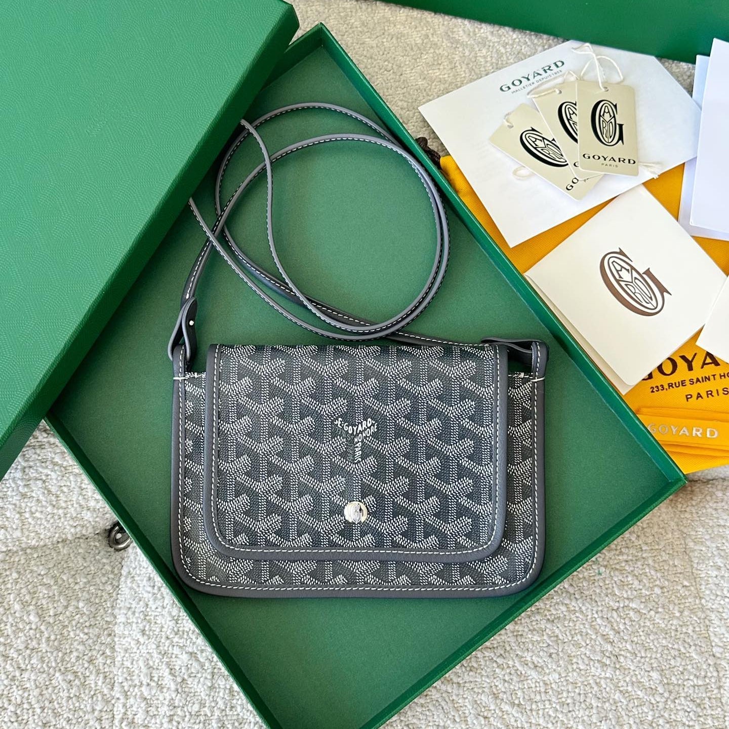 Goyard Plumet Pocket Wallet 20 Cm Grey Black Goyardine Canvas And Lambskin Trim