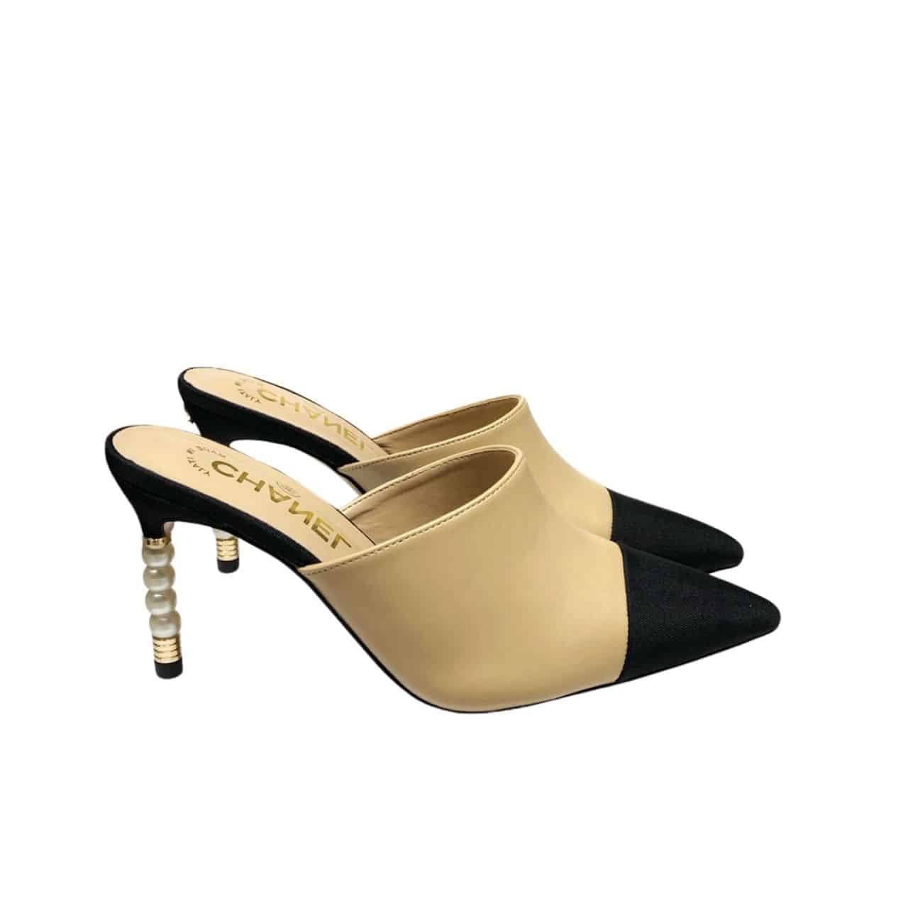Chanel Mules Grosgrain Beige