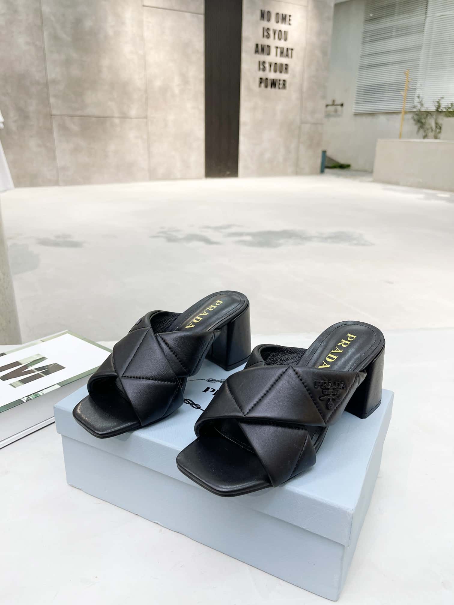 Prada Crossover Nappa Leather Sandals In Black