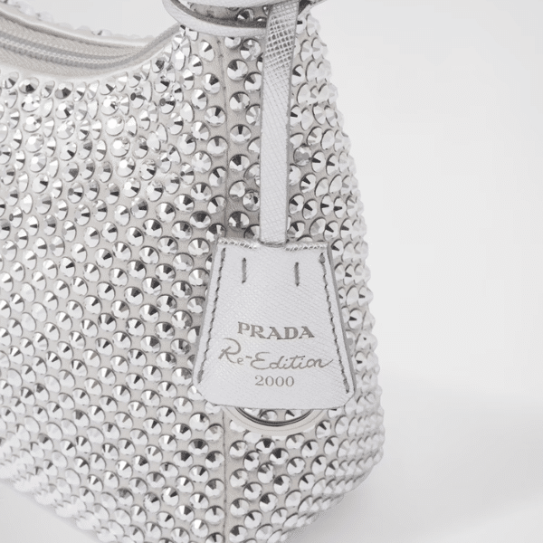 Prada Satin Mini Bag With Artificial Crystals Silver 21Cm