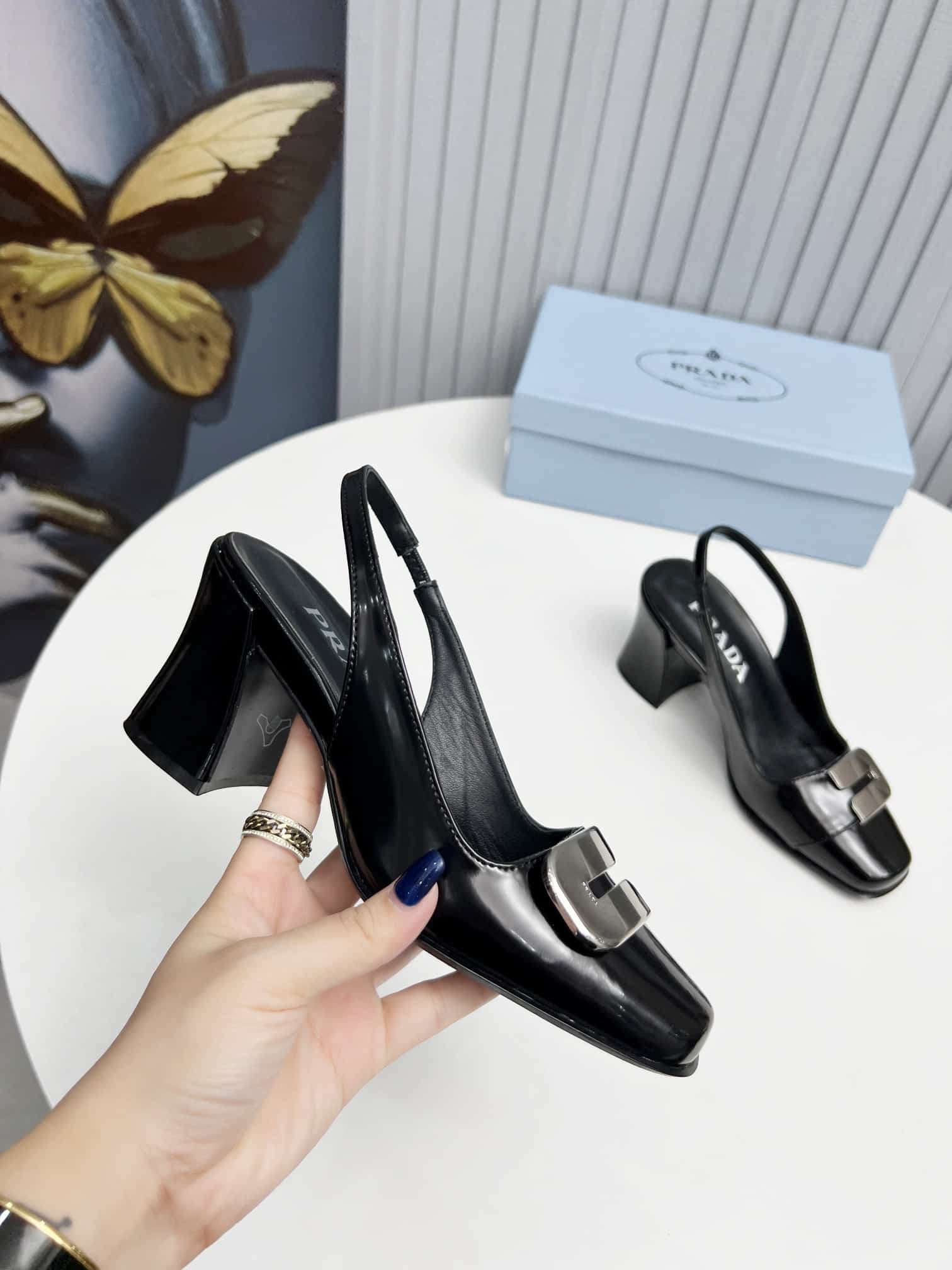 Prada Leather Slingback Pumps Black