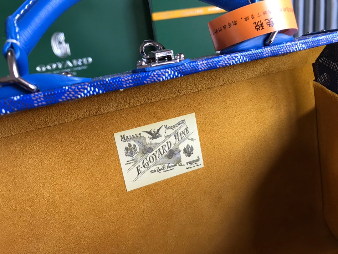 Goyard Grand Hôtel Trunk Bag 24.5cm Blue Goyardine Canvas And Calfskin