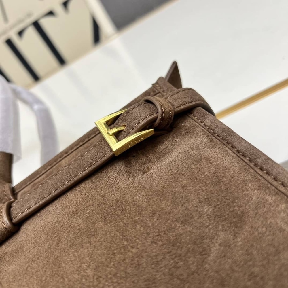Prada Bonnie Large Suede Handbag Cacao Brown 38Cm 1Ba433 2C4S F0324 V Moo