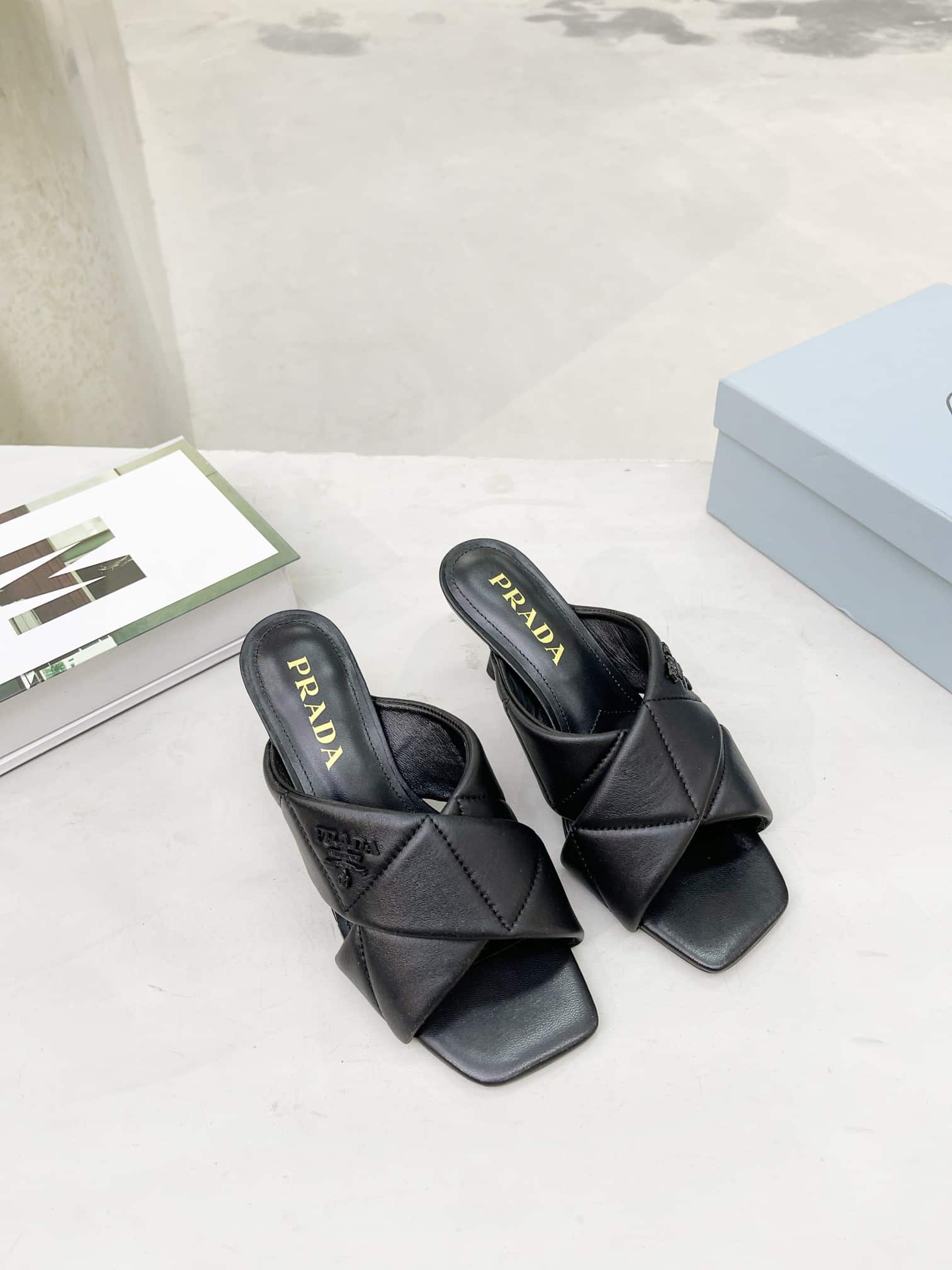 Prada Black Quilted Leather Mule