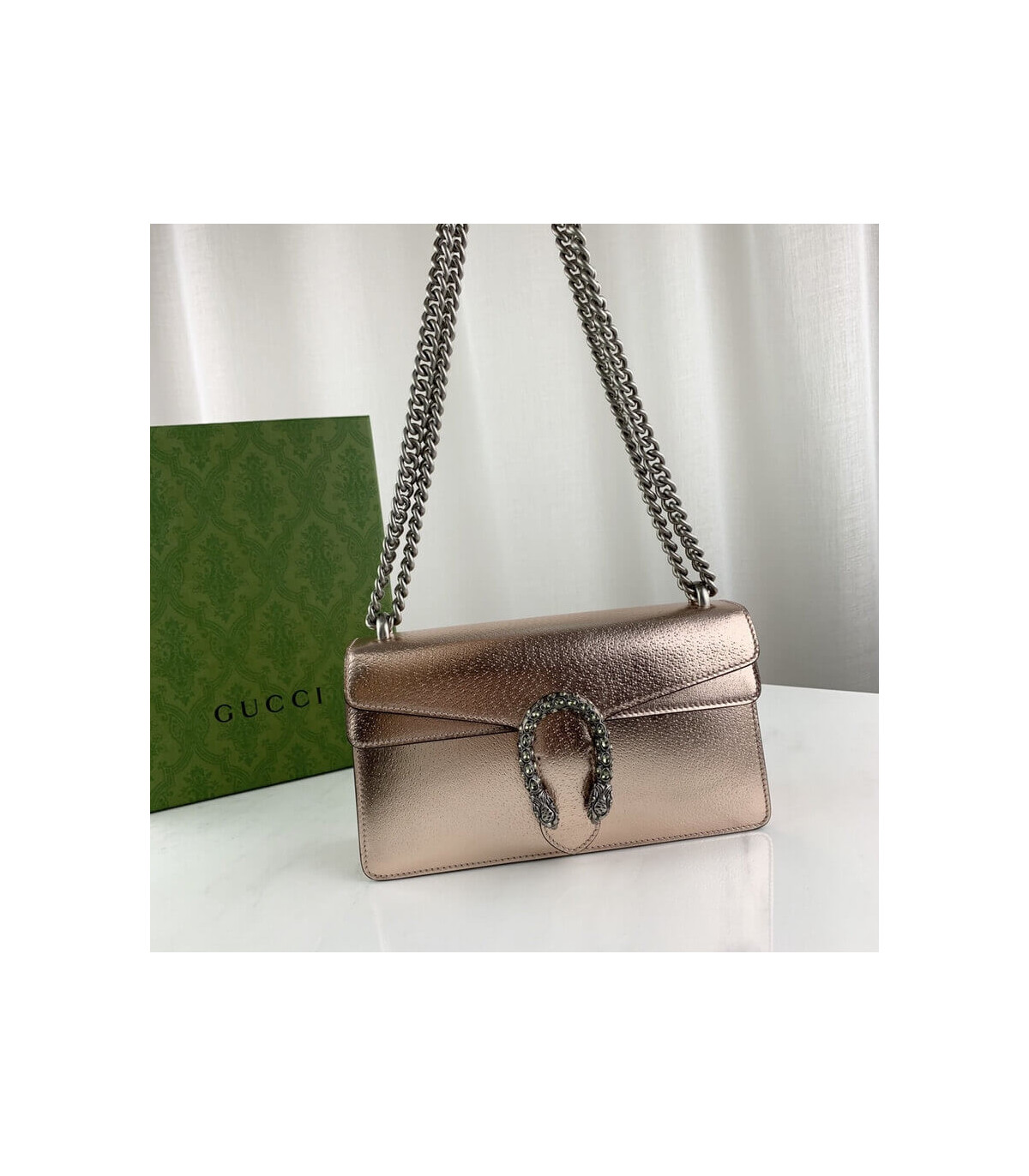 Gucci Dionysus Small Shoulder Bag in Rose Gold Lame Leather