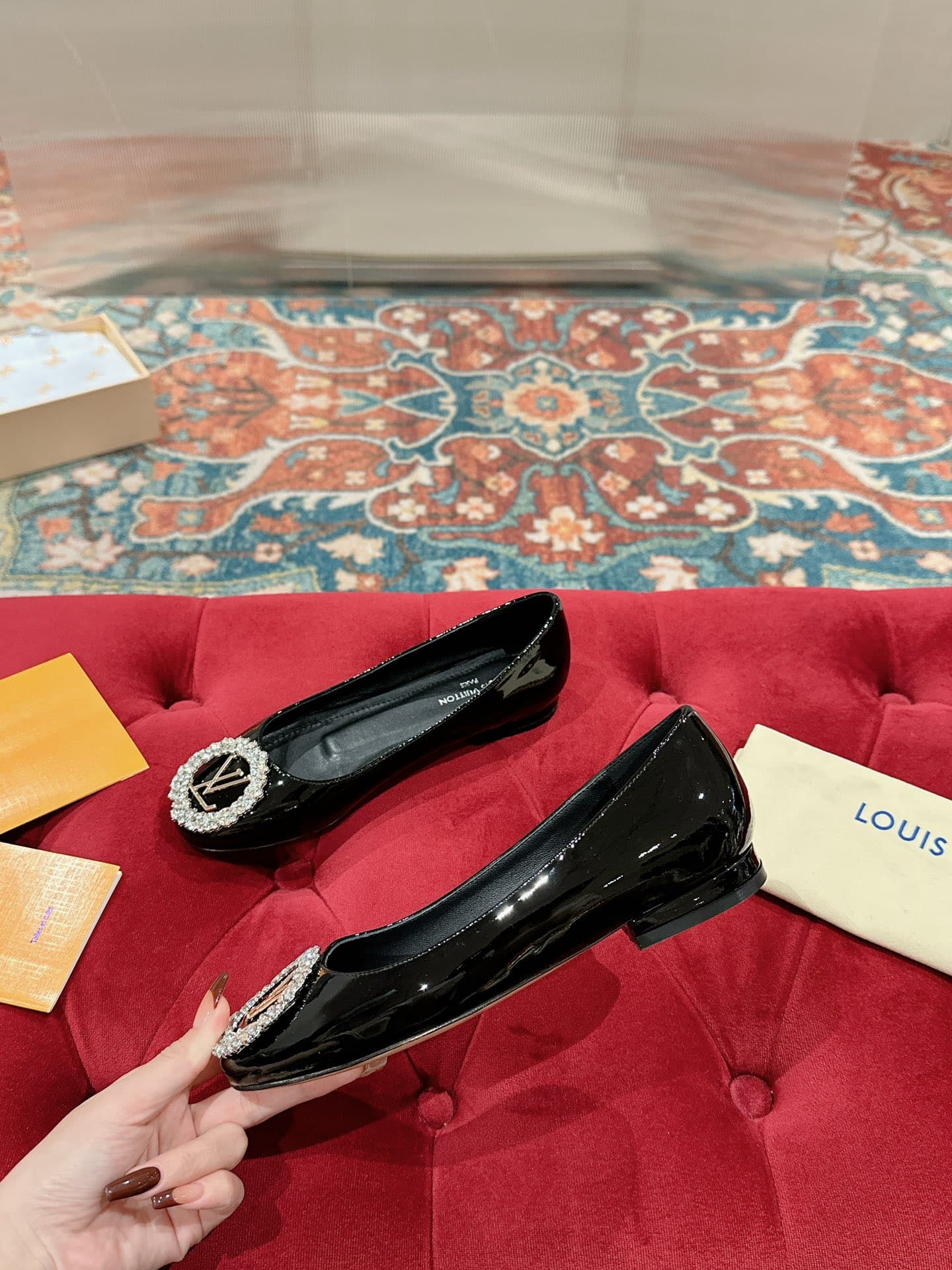 Louis Vuitton Crystal Lv Ballet Flats Black