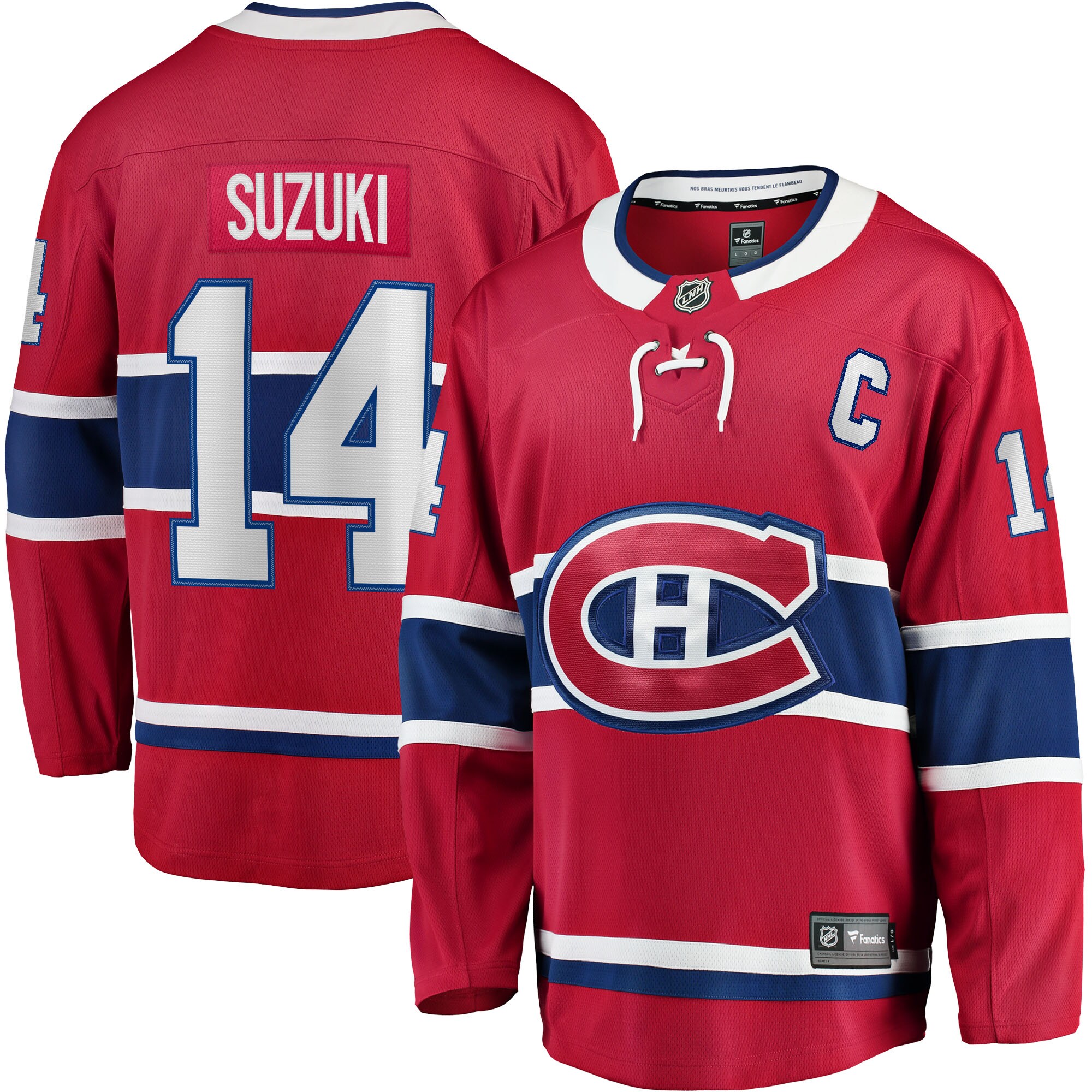Nick Suzuki Montreal Canadiens Fanatics Home Captain Patch Breakaway Player Jersey – Red
