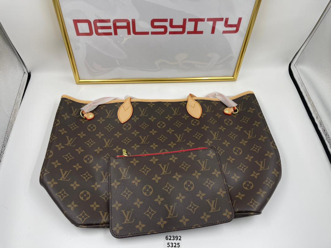 Louis Vuitton Neverfull MM Monogram Canvas Tote Bag Cerise Red 31cm M46987