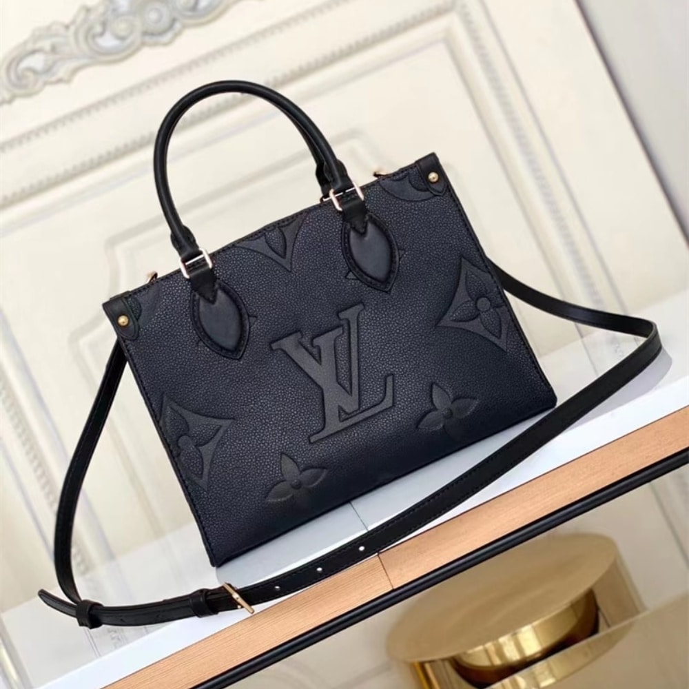 Louis Vuitton Onthego PM Monogram Empreinte Leather Tote Bag Black 25cm M45653