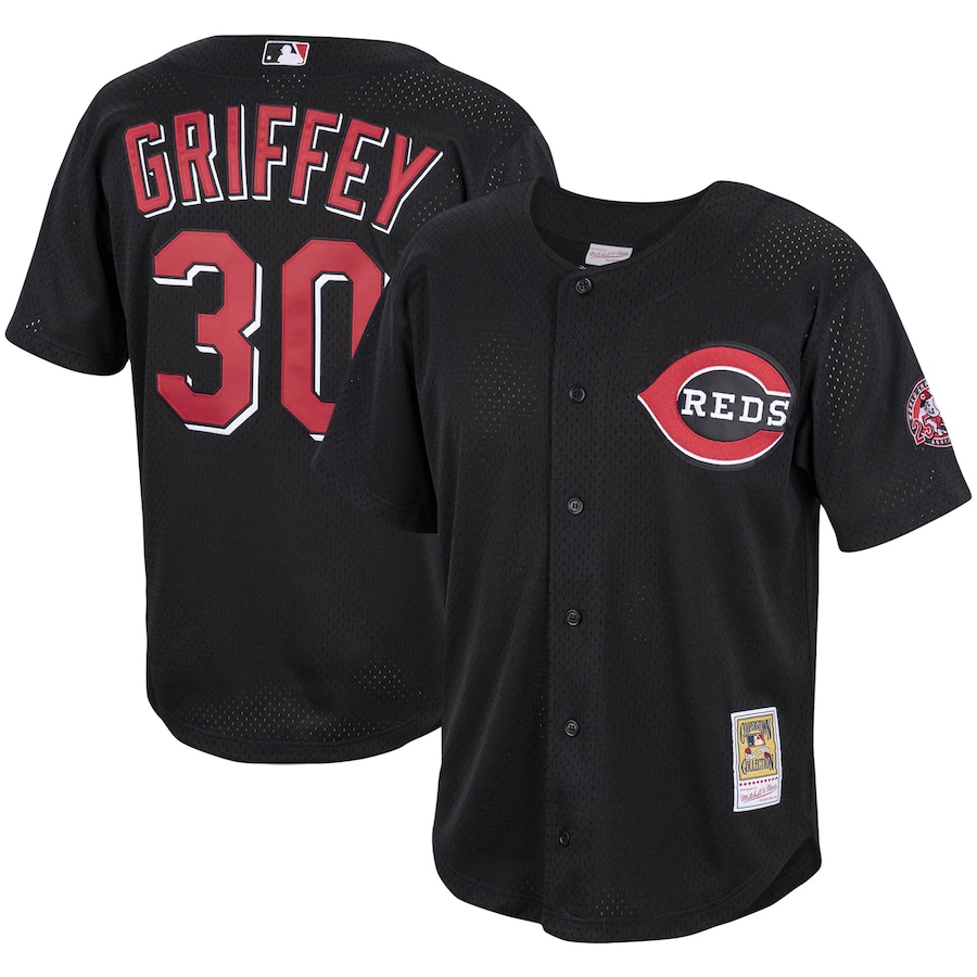 Ken Griffey Jr. Cincinnati Reds Mitchell&Ness Cooperstown Collection Mesh Batting Practice Button-Up Jersey Black