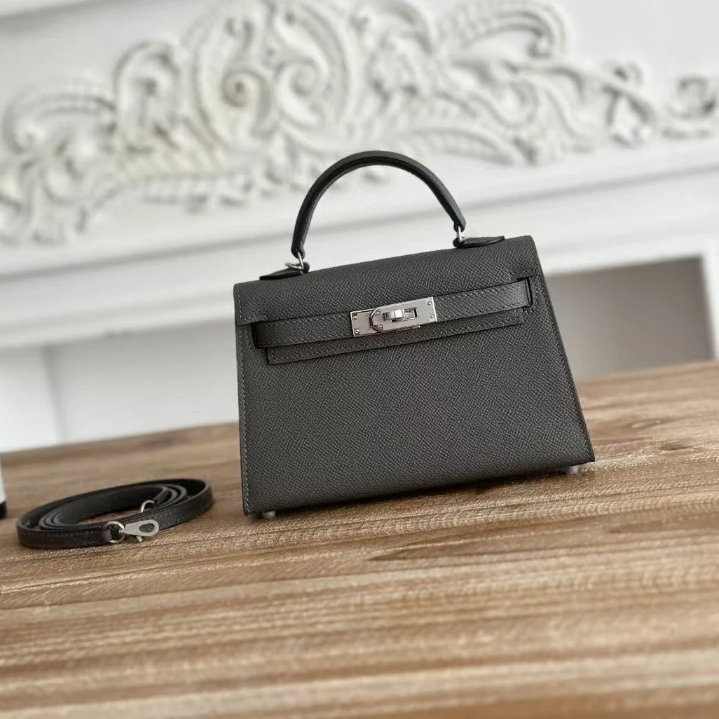 HM Mini Kelly 19cm Charcoal Epsom Silver Hardware