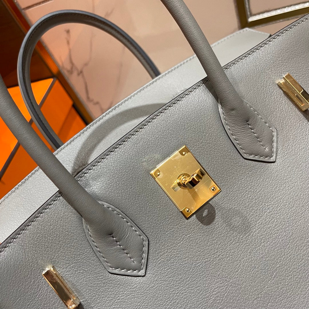 Hermes Birkin 30Cm Grey Swift Leather Gold Hardware