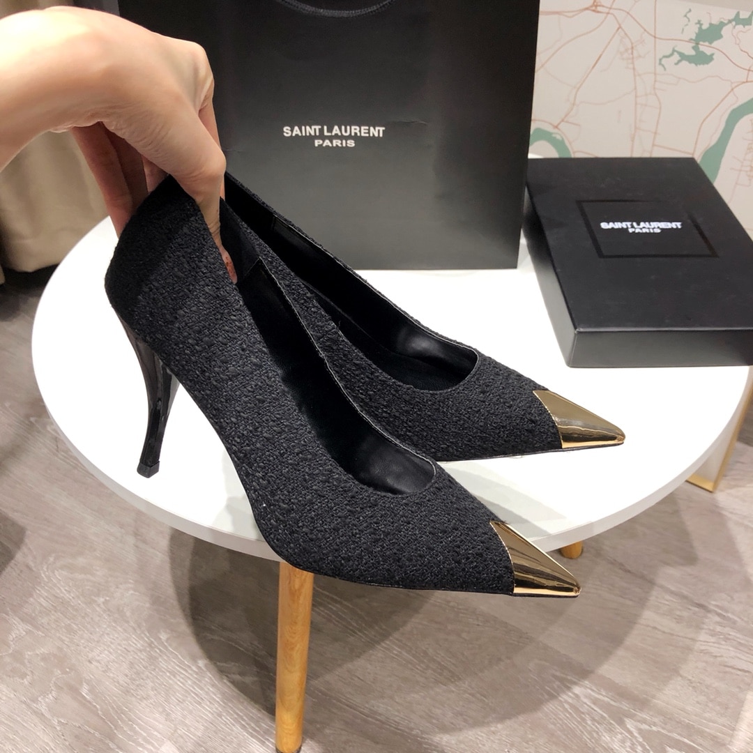 Saint Laurent Vesper Leather Trimmed Boucl? Pumps Black