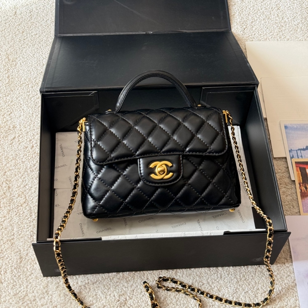 Chanel Mini Flap Top Handle Bag And Gold Metal Black 20Cm AS5355 B19386 94305