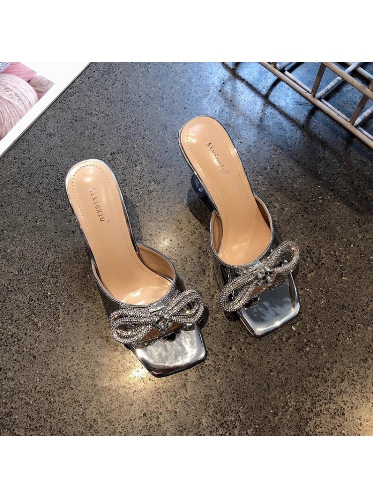 Peep Toe Rhinestone Thin Heels Heels