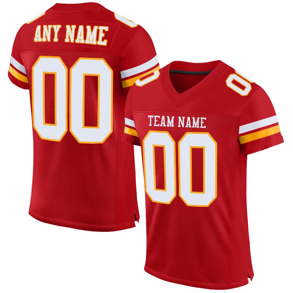 Custom Red White-Gold Mesh  Football Jersey