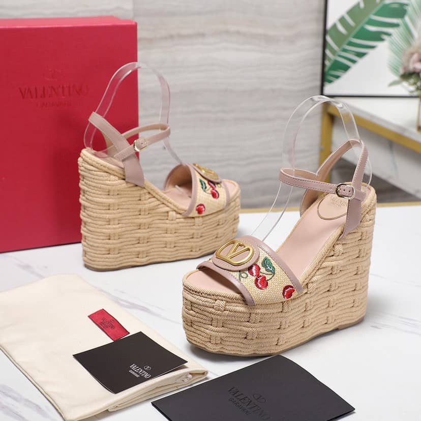 Valentino Garavani Natural Logo Wedges Sandal Beige 6W0S0Ly9Cec32H