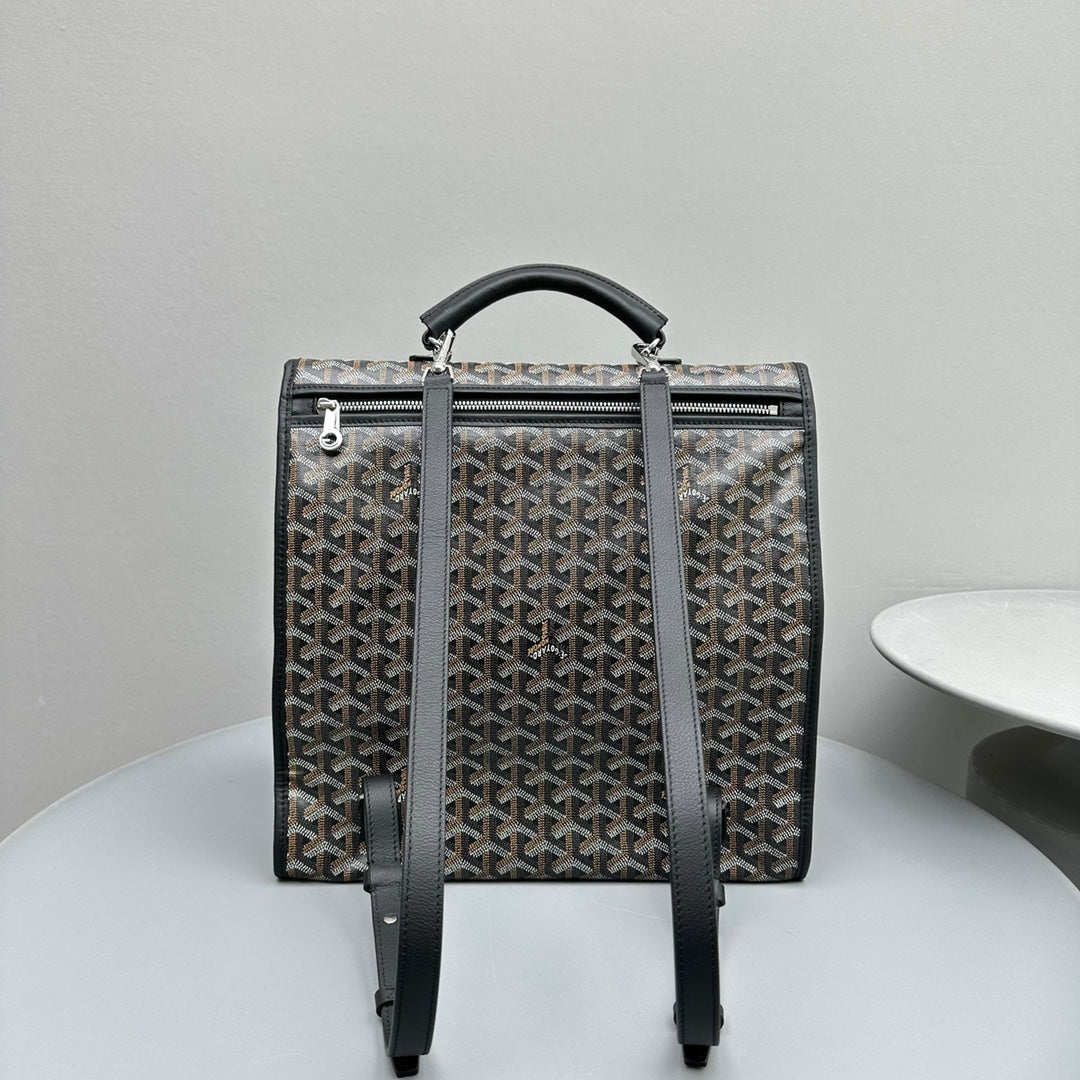 Goyard Leger Backpack 37 Cm Black Goyardine Canvas With Calfskin Trim