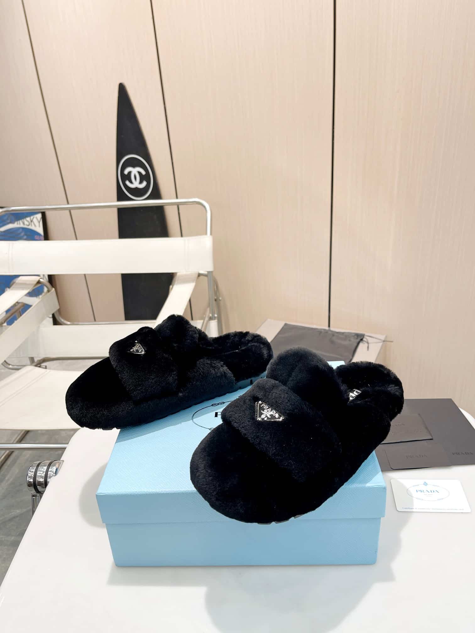 Prada Shearling Sabots Black