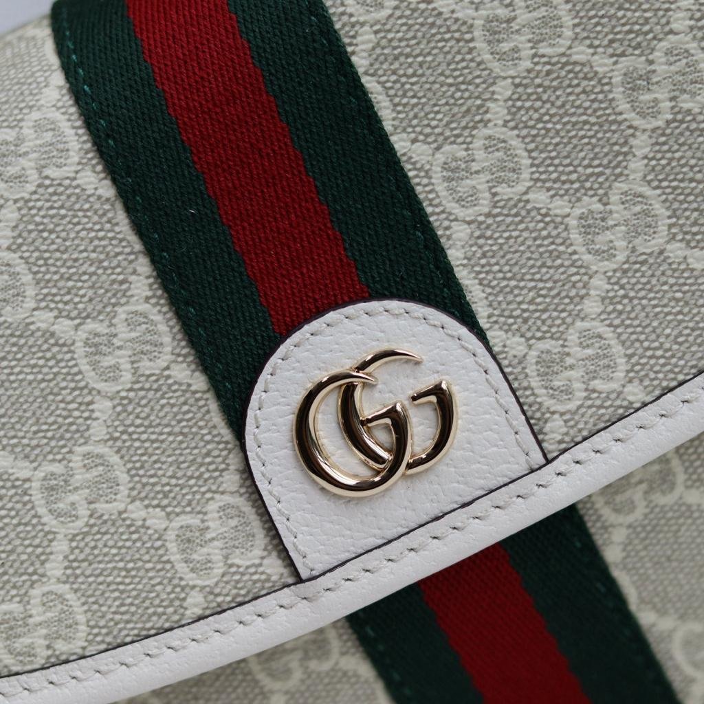 Gucci Ophidia Small Top Handle Bag 20cm/7.9in Beige And White GG Fabric 836843