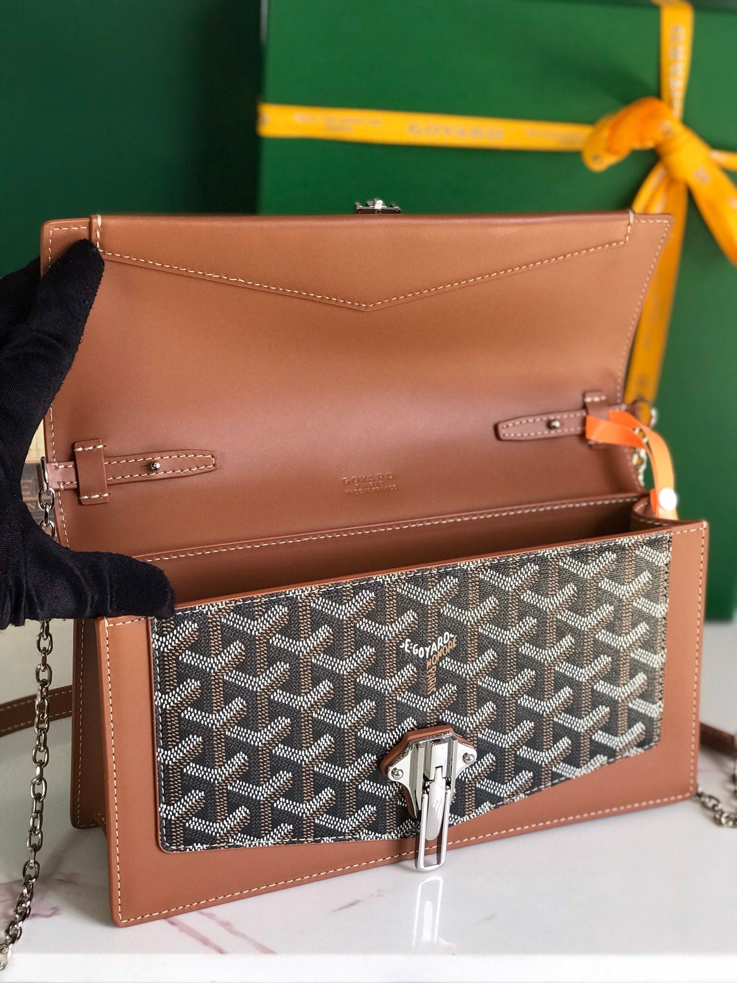 Goyard Duchesse Marie-Caroline Bag 25 Cm Black Goyardine Canvas And Tan Smooth Calfskin