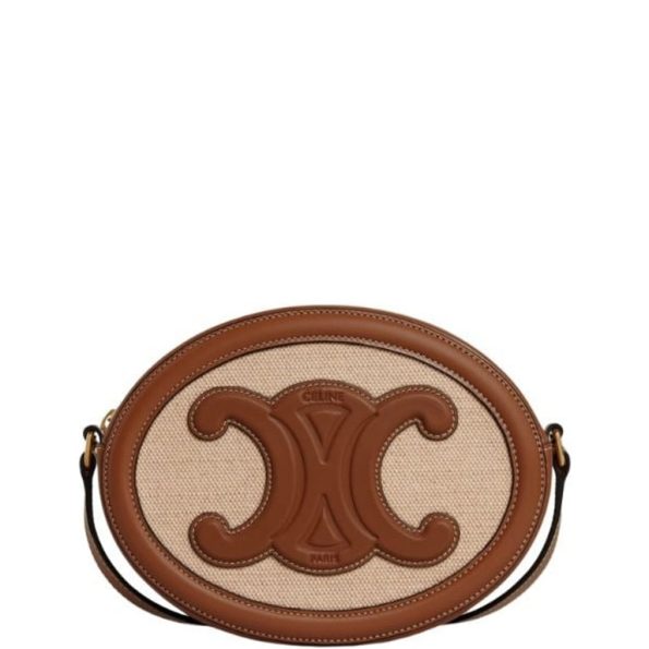 CELINE OVAL BAG CUIR TRIOMPHE IN TEXTILE AND CALFSKIN NATURAL 20CM