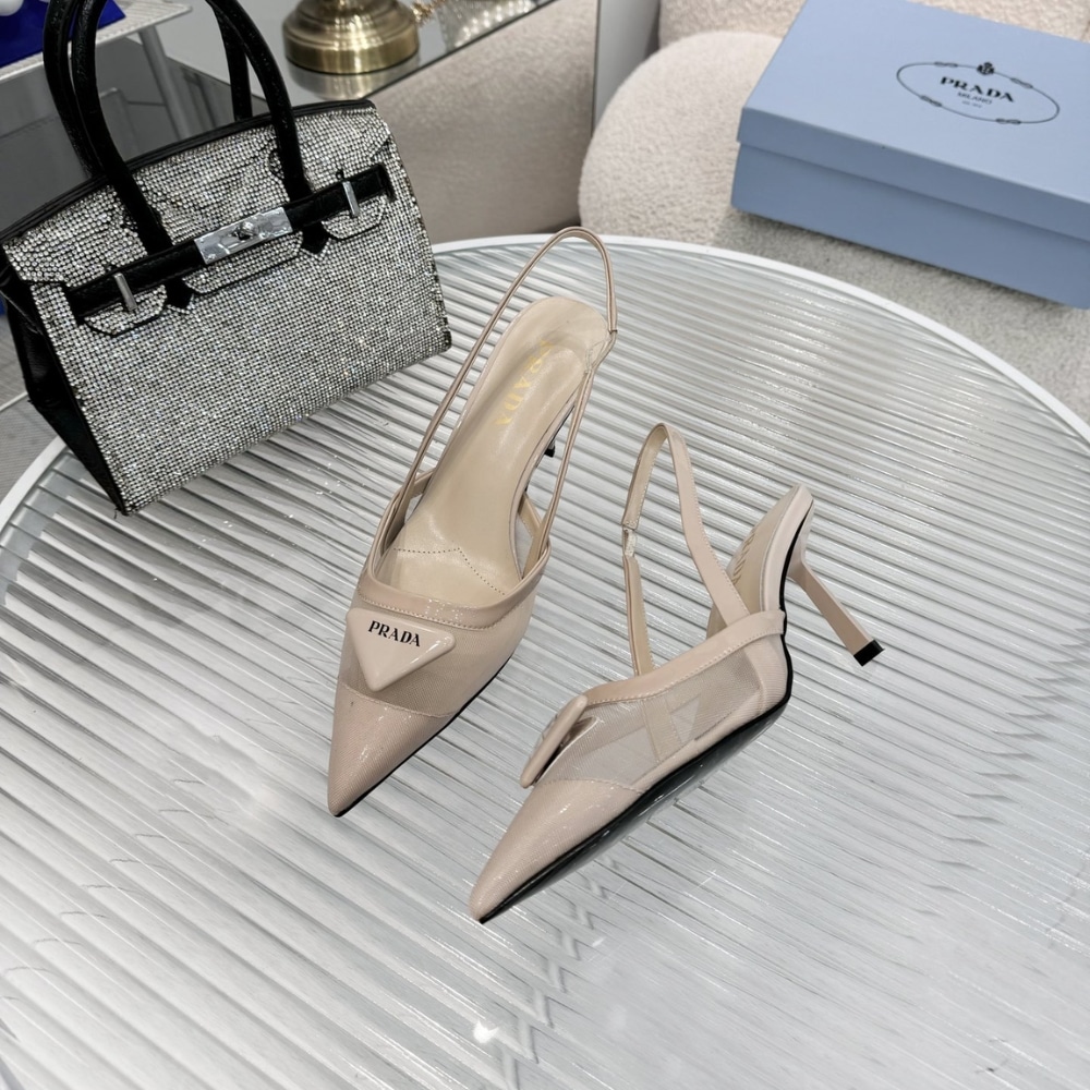 Prada Mesh Fabric Slingback Pumps Travertine Stone 1I891N 099 F0485 F 075