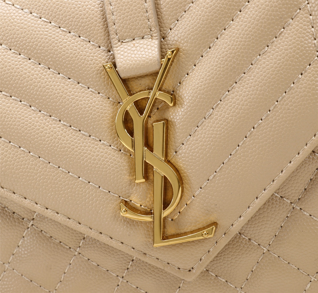 Saint Laurent Envelope Small In Quilted Grain De Poudre Embossed Leather Beige 21Cm 600195BOW912721