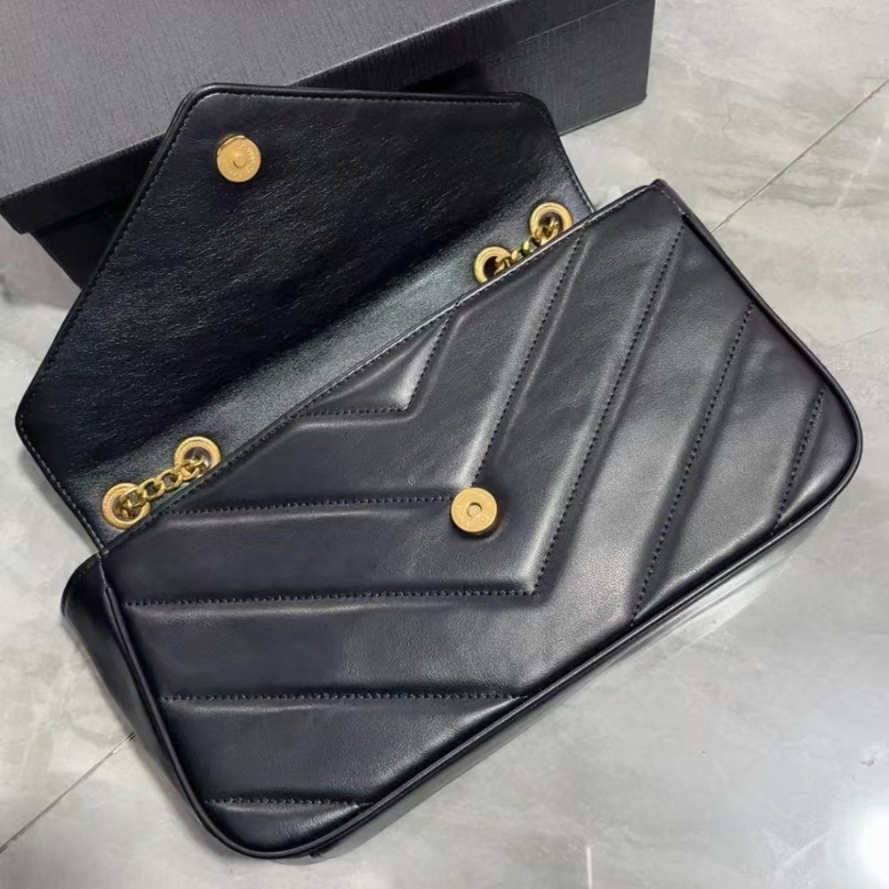 Saint Laurent Loulou Medium Chain Bag Black 29Cm