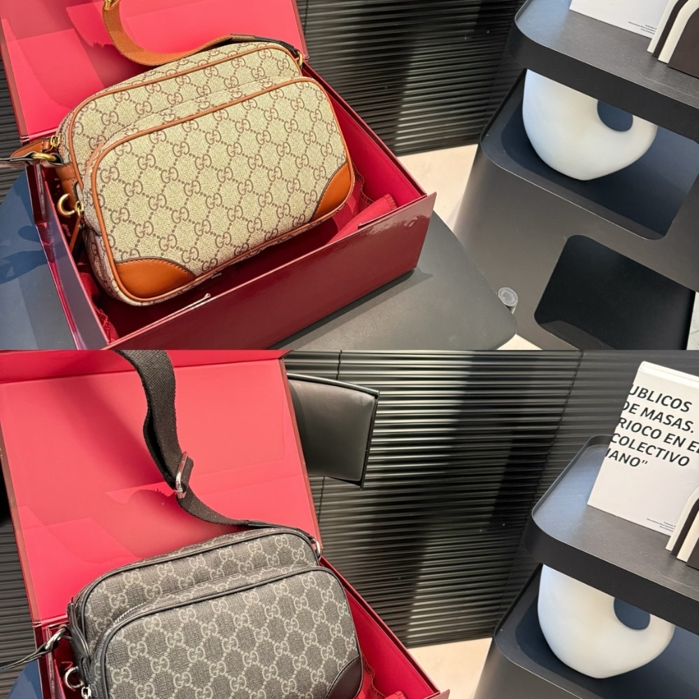 Gucci GG Emblem Medium Crossbody Bag Beige And Brown 23Cm 821160 FAED3 9786
