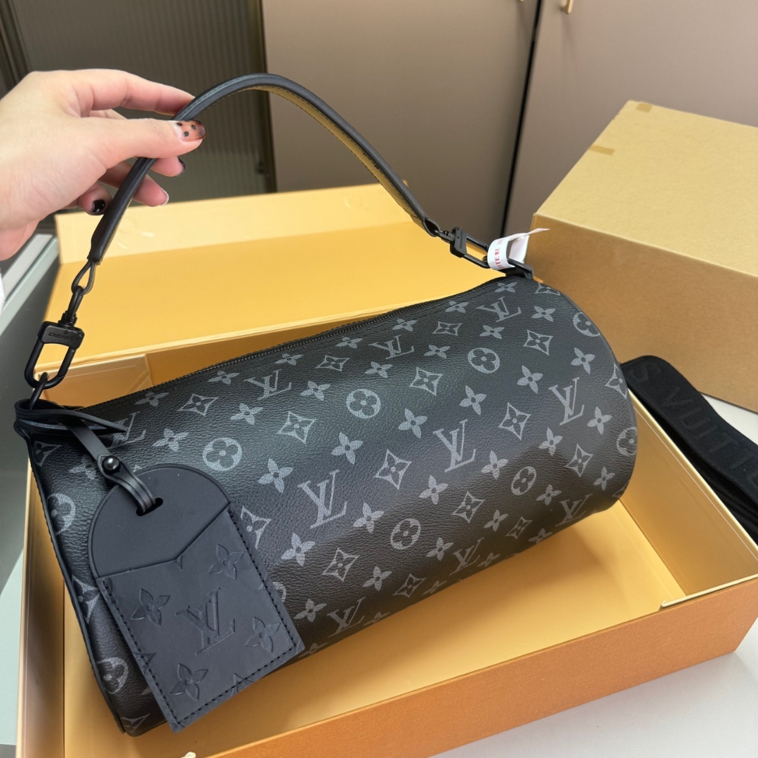 Louis Vuitton Soft Polochon Monogram Macassar Canvas Black 34Cm M46796
