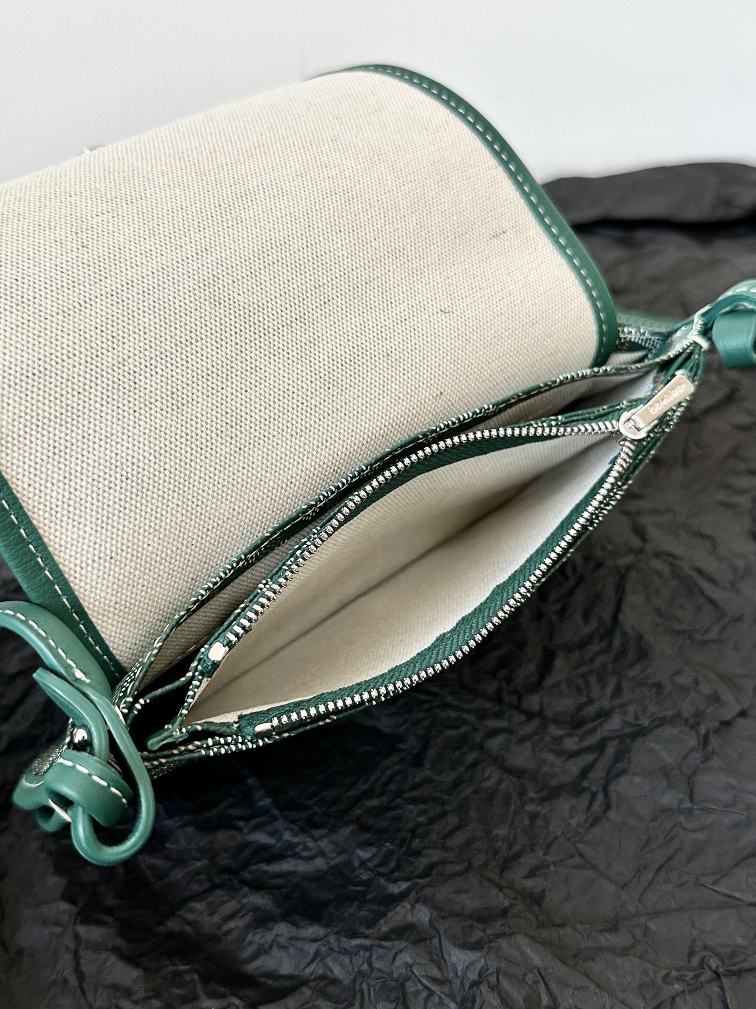 Goyard Plumet Pocket Wallet 20 Cm Green Goyardine Canvas And Lambskin Trim