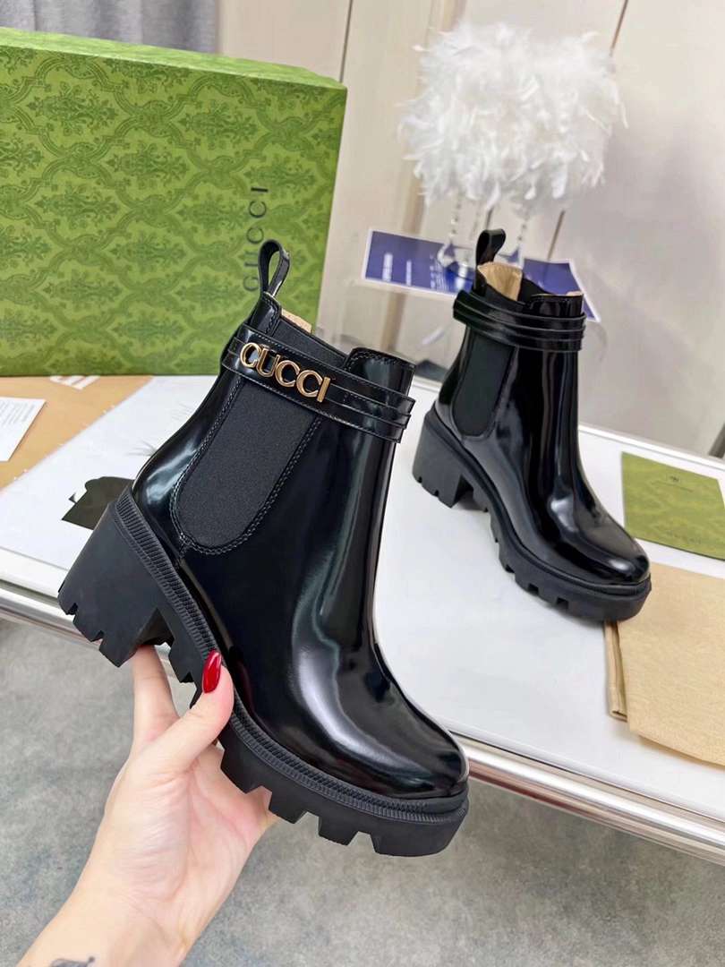 Gucci Mid Heel Boot With Logo Black? 734909 Aabk6 1000