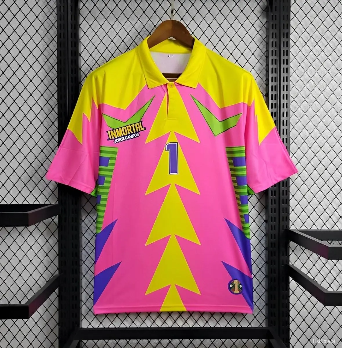 Retro 1998 Mexico Goalkeeper CAMPOS 1 WORLD CUP CAMPOS 1 Home Pink football jersey Retro