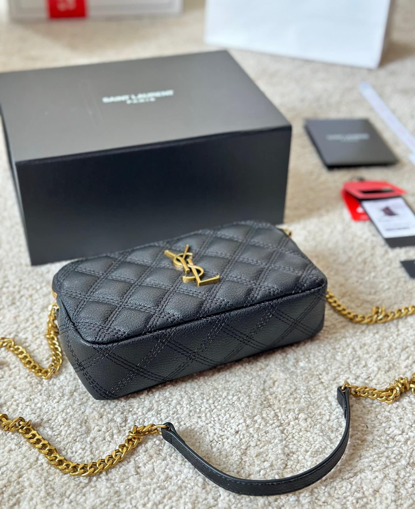 Saint Laurent Becky Quilted Double Zip Pouch Bag Black 20Cm