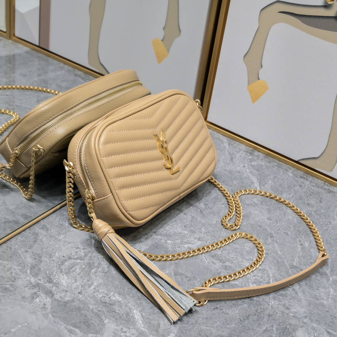Saint Laurent Lou Camera Bag In Quilted Leather Beige 18Cm